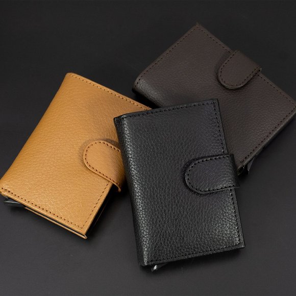 Automatic POP-UP, RFID Blocking Slim LEATHER ID Credit Card Holder - Picture 11 of 12